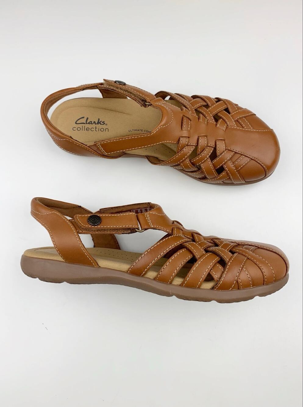 Clarks Elizabelle Mia Fisherman Sandals Tan Leather Comfort Women's 8.5